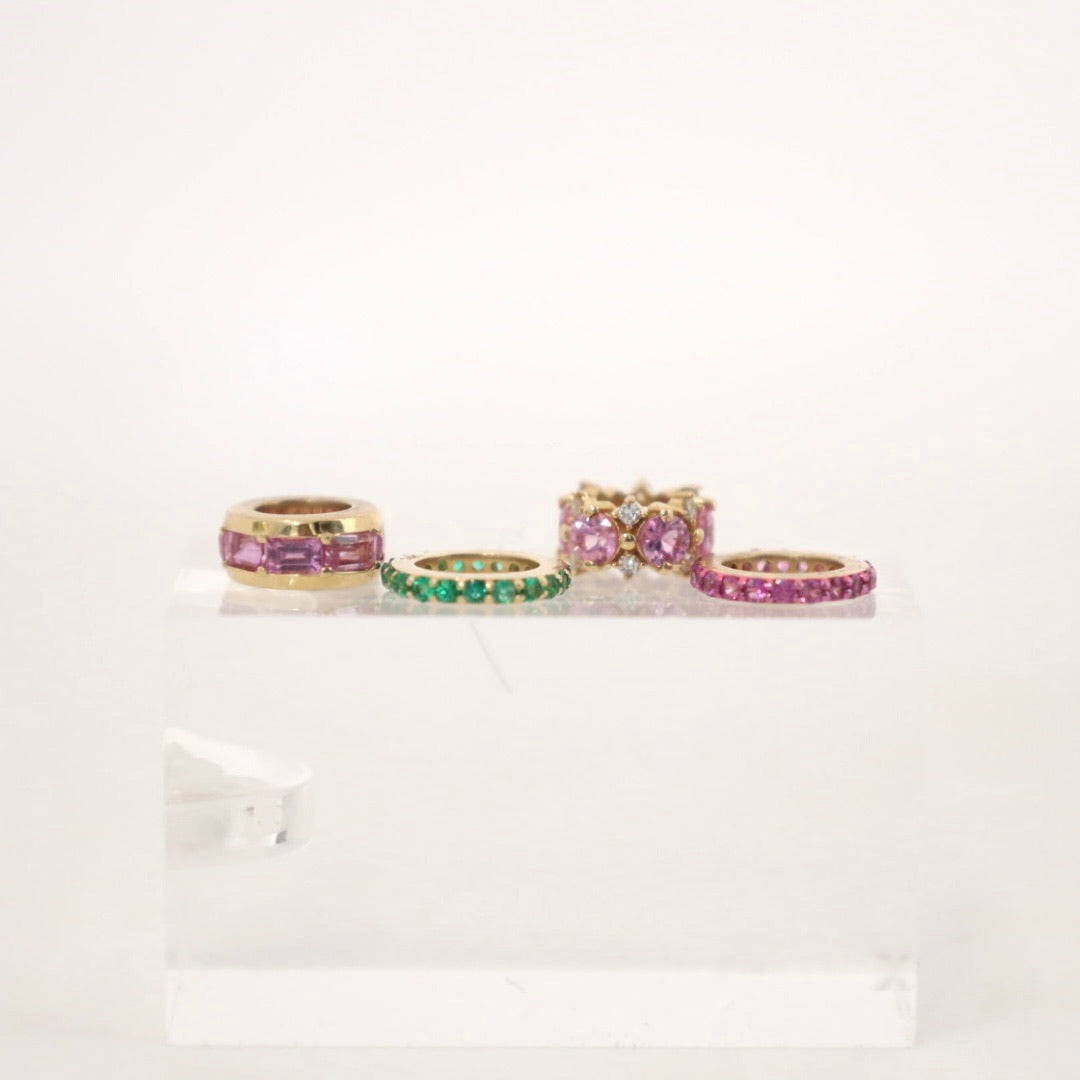 14k two row diamond and pink sapphire rondelle