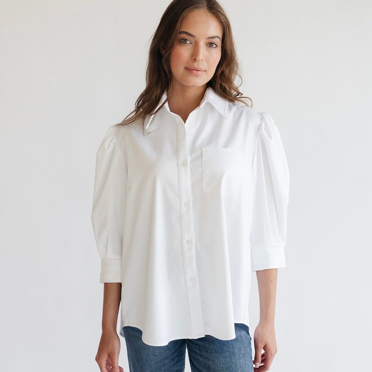 the JILL top in white satin