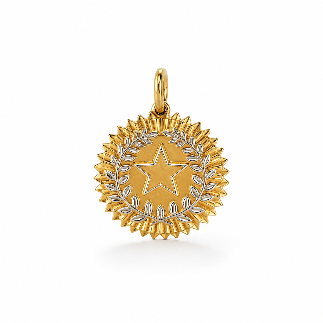 14K Yellow & White Gold Star Medallion Pendant
