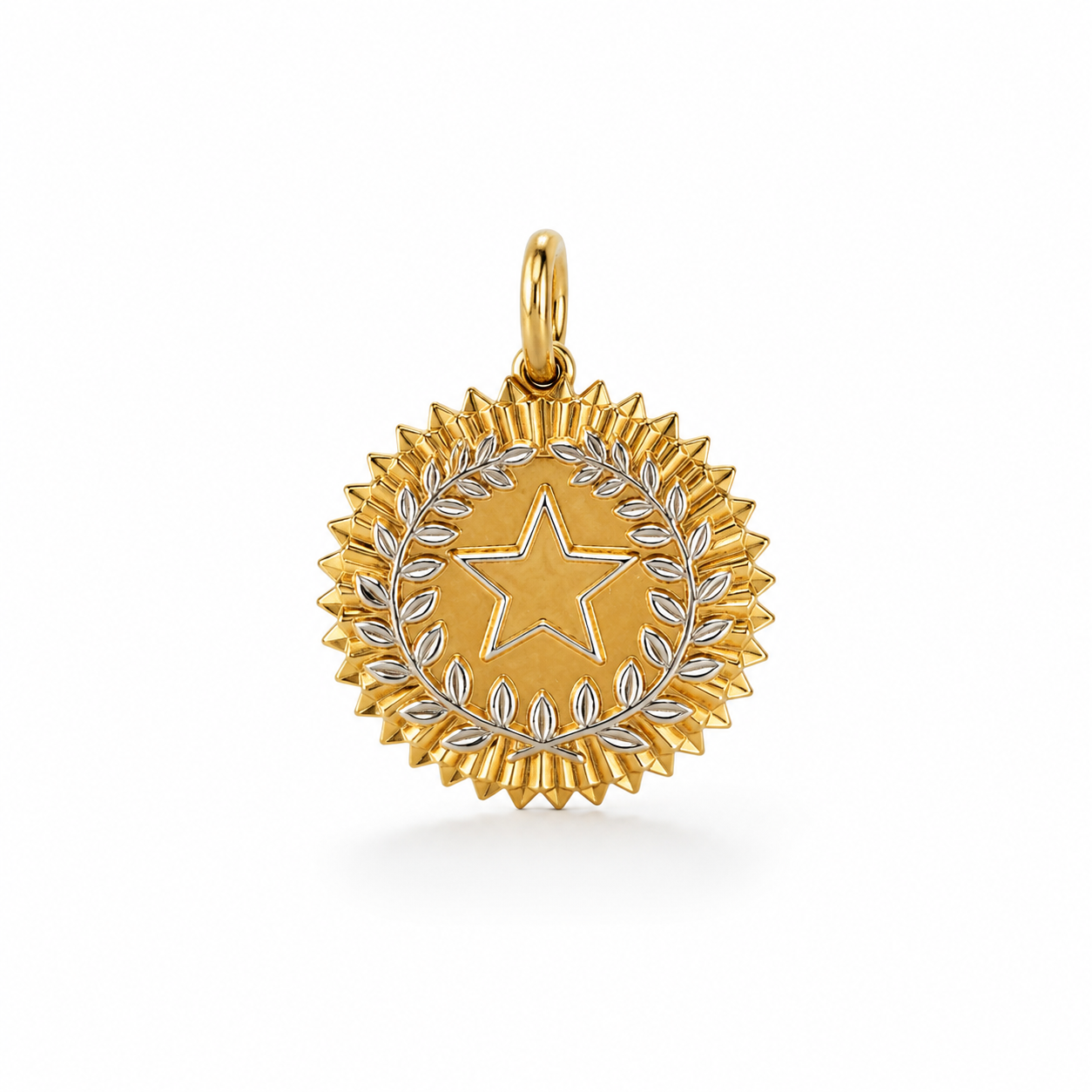 14K yellow and white gold star medallion pendant