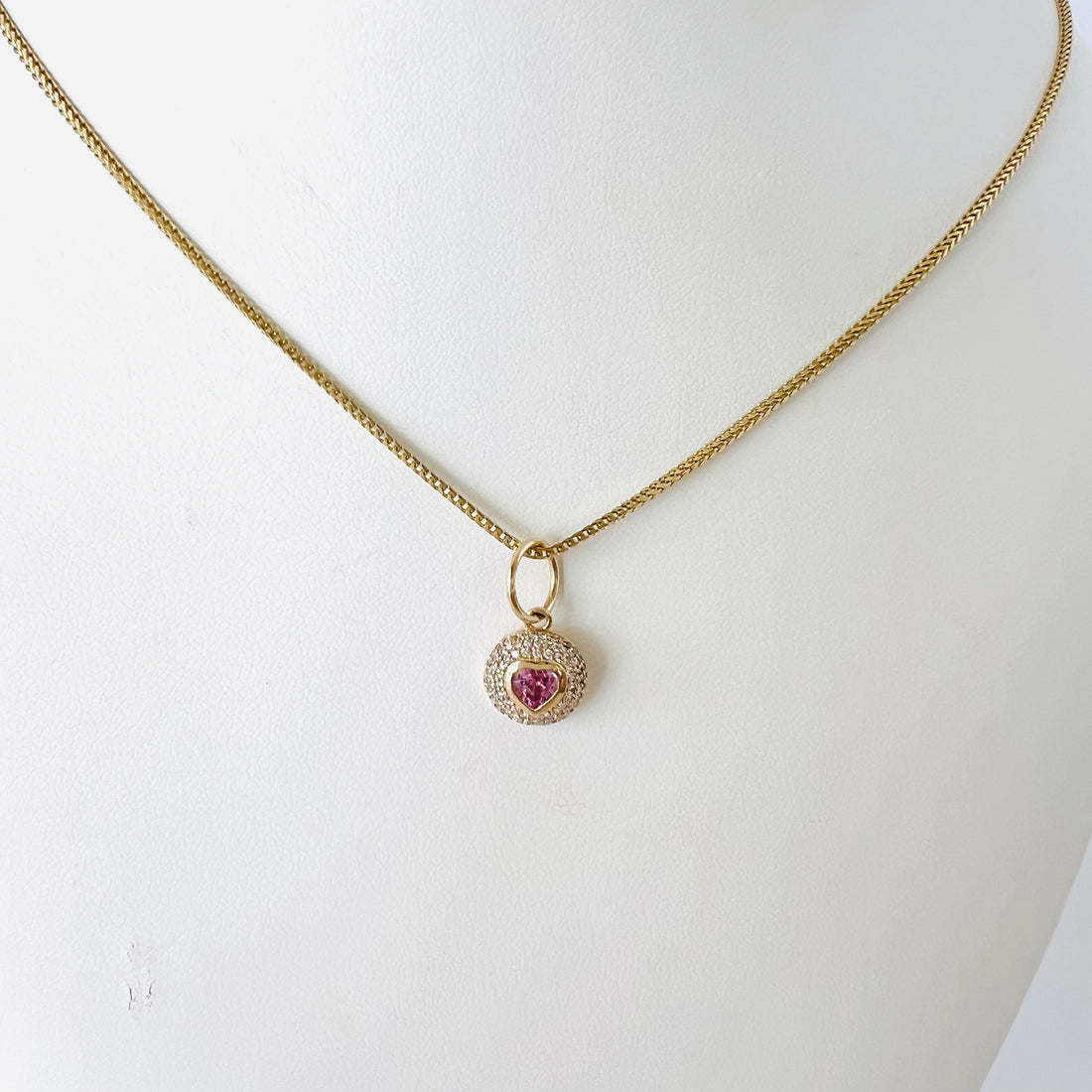 14k gold and diamond pendant/charm with pink sapphire heart