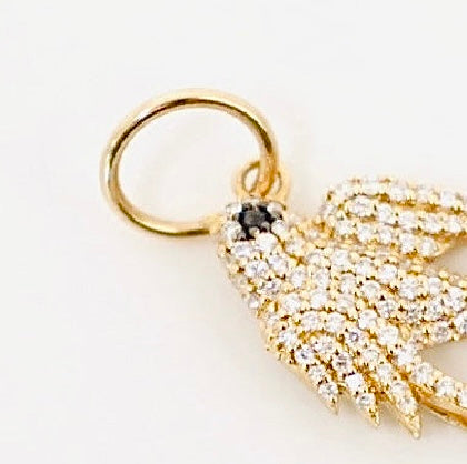 14k gold diamond dove pendant with sapphire eye