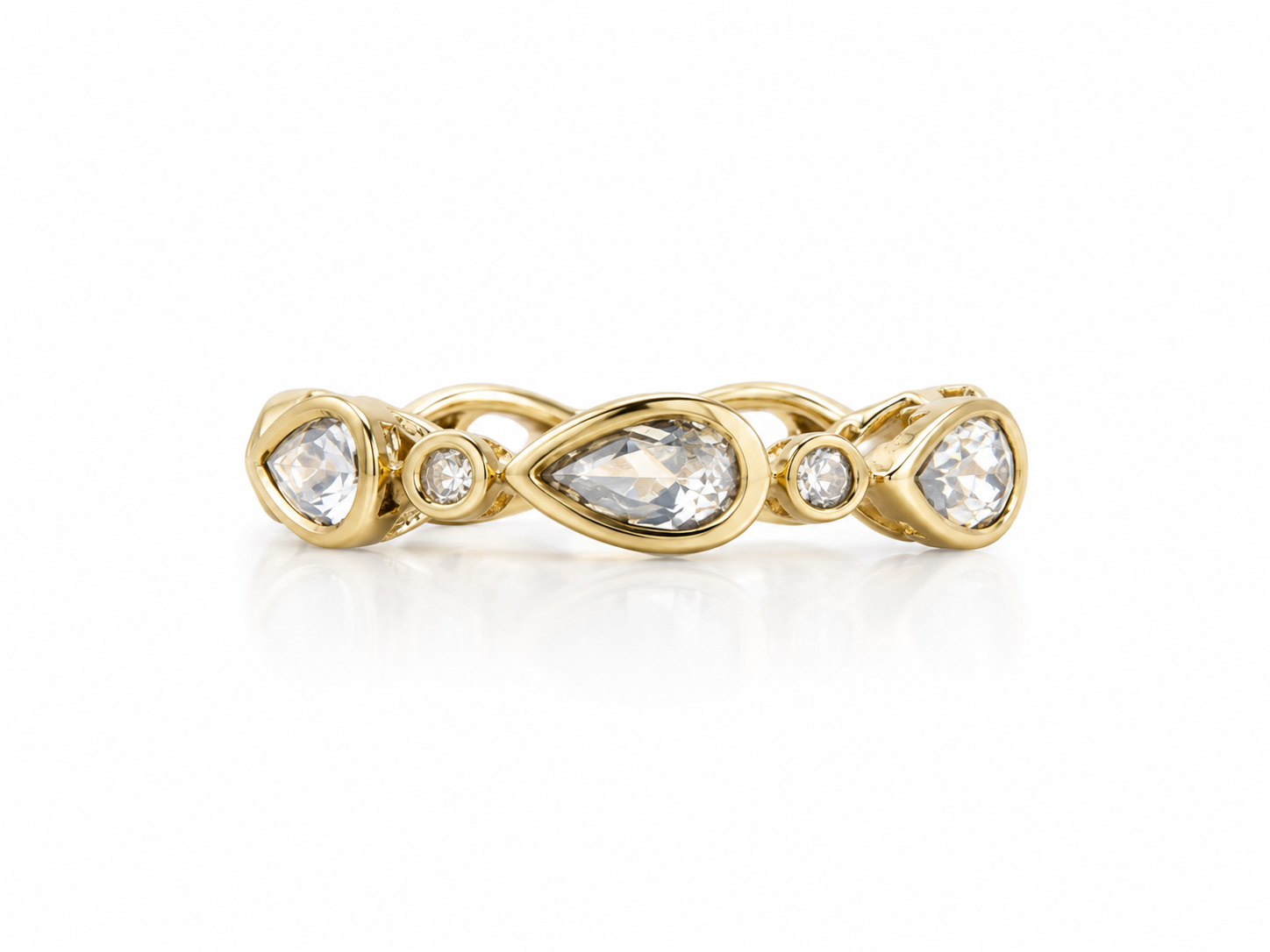 14k round diamond and pear moonstone band