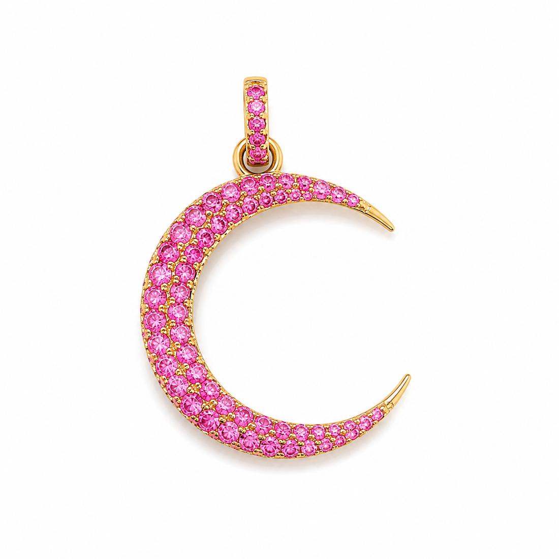 14K Gold Pink Sapphire Crescent Moon Pendant