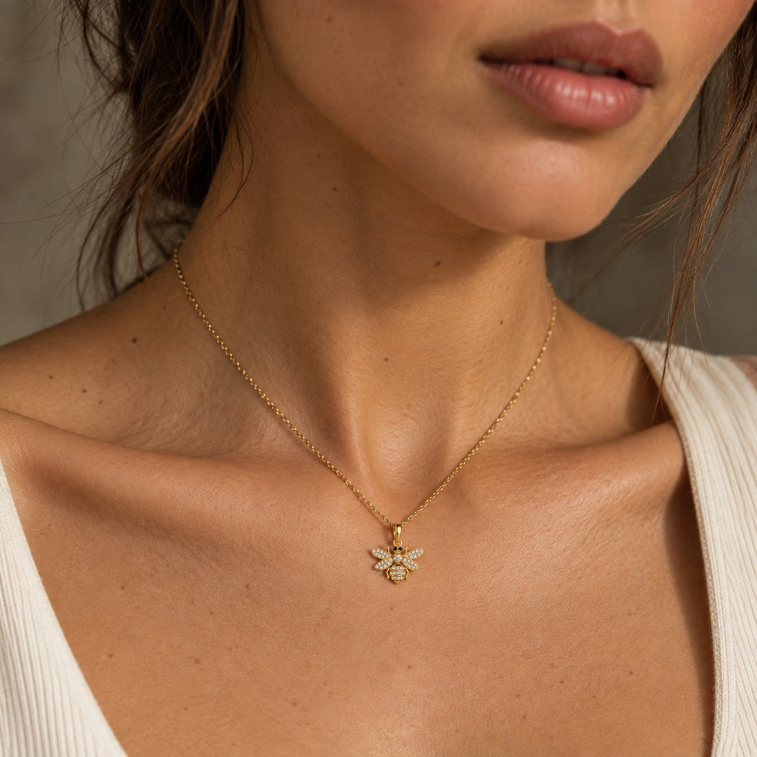 14K Gold Diamond Bee Pendant, .36ctw