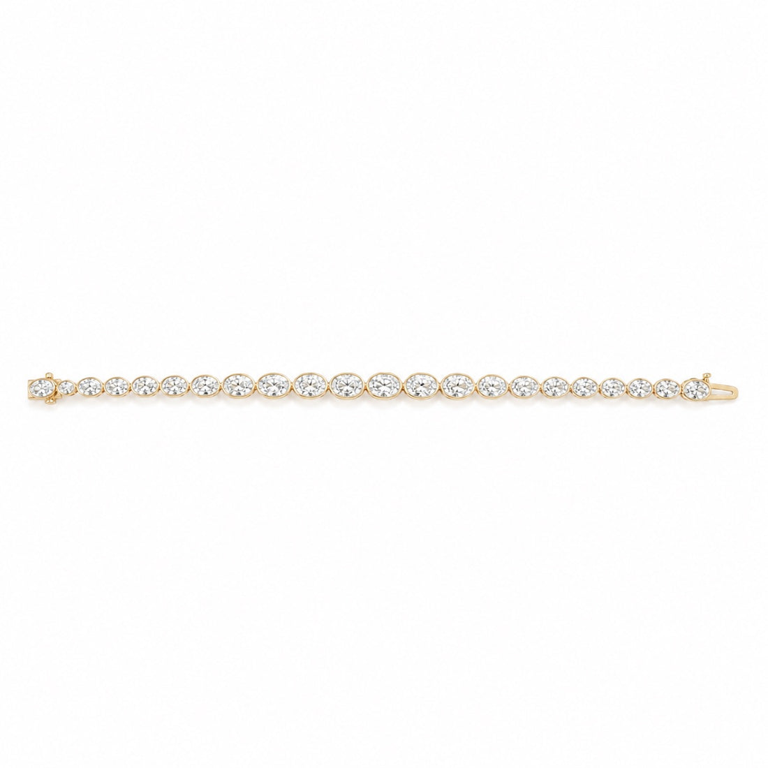 14K gold oval lab diamond tennis bracelet, close-up detail