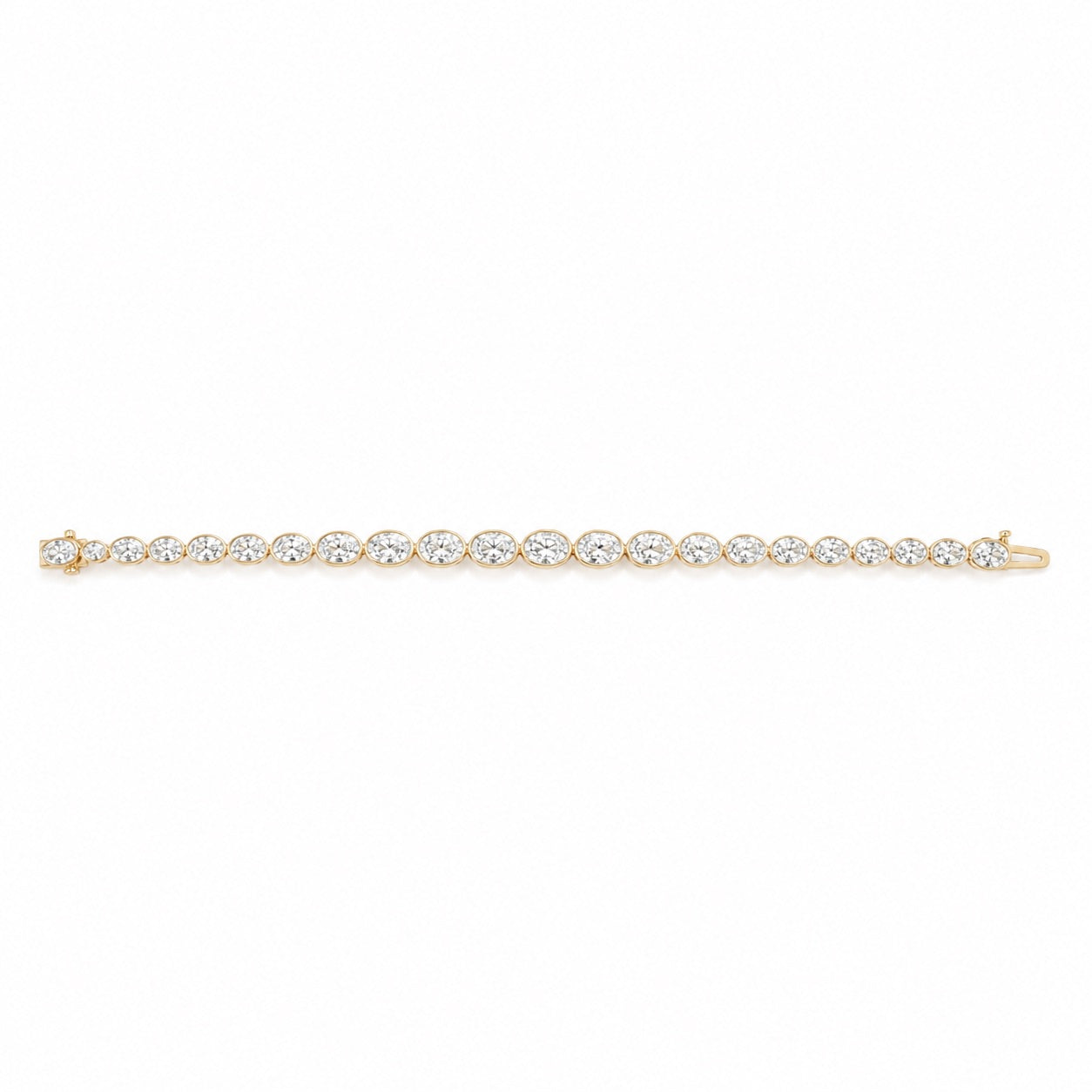 14K gold oval lab diamond tennis bracelet, close-up detail