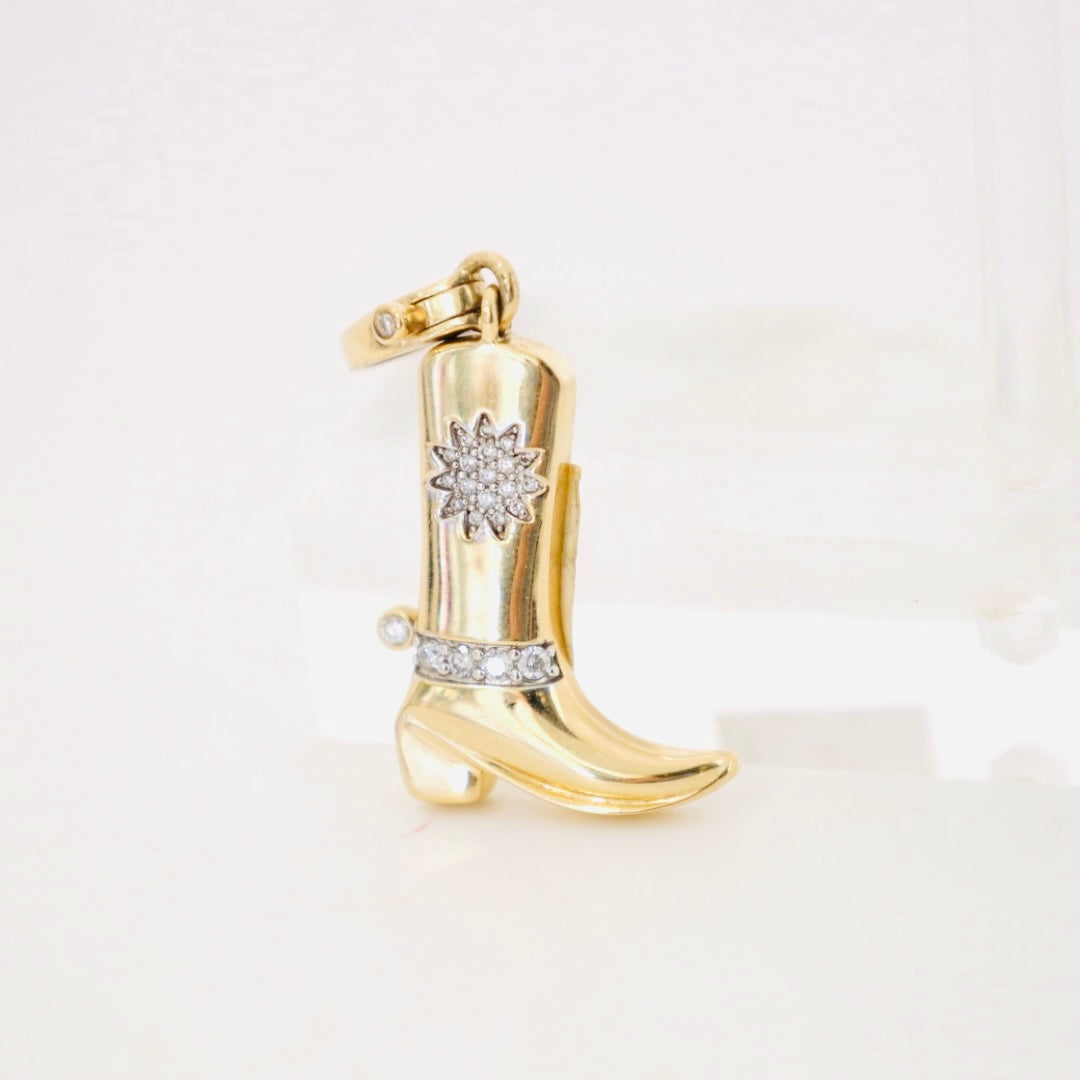 14k gold boot with diamond star and spur pendant with enhancer bail
