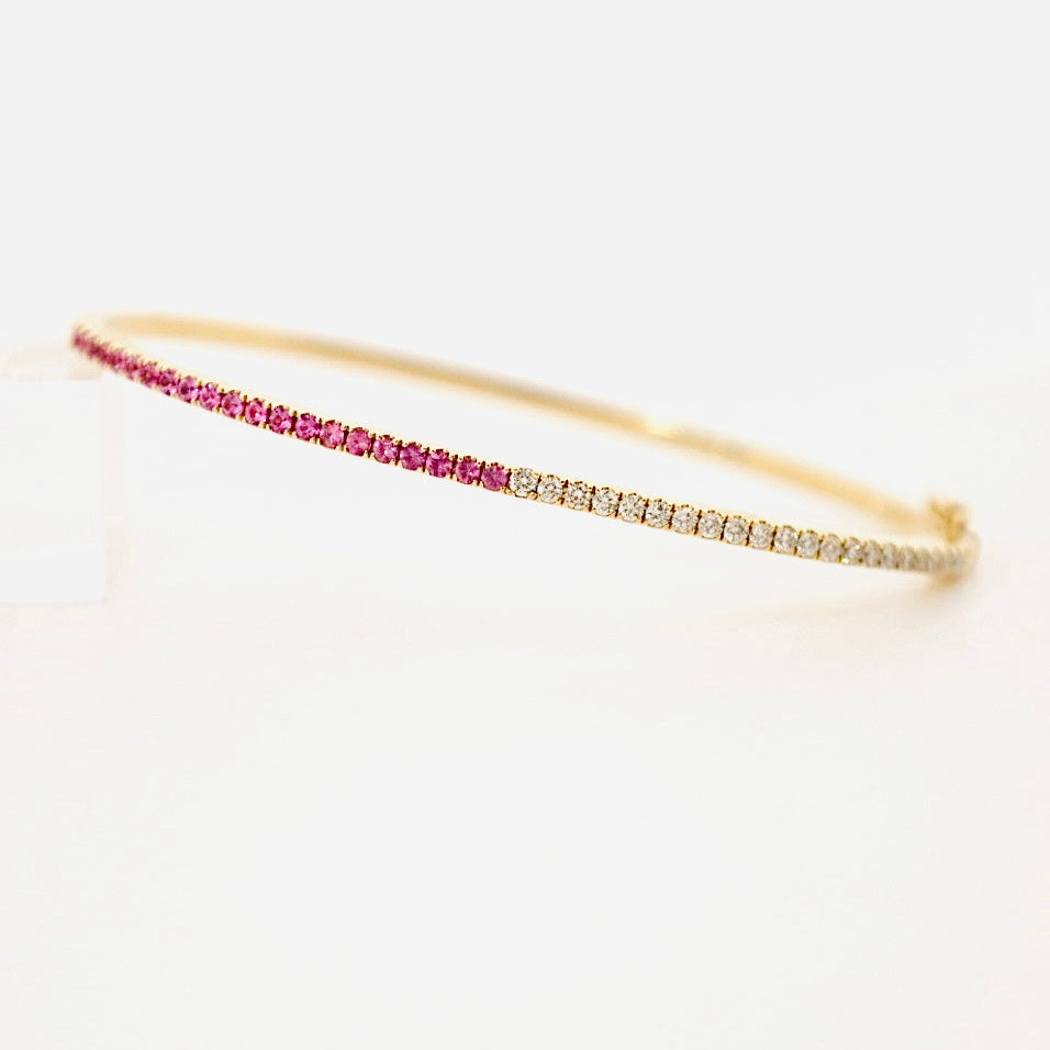 diamond and pink sapphire bangle bracelet
