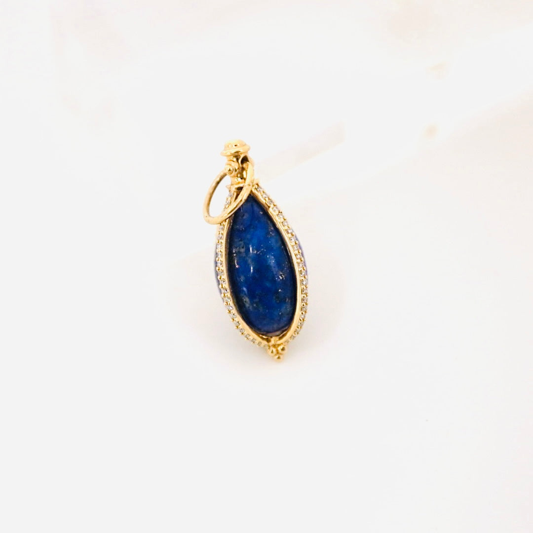 14k diamond with lapis caged pendant