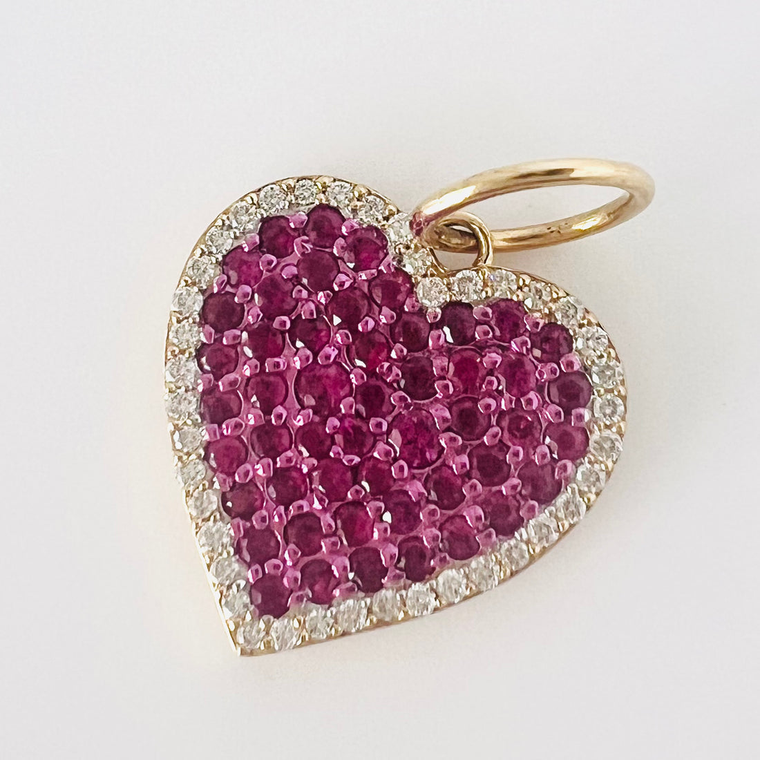 14k gold pink sapphire and diamond heart pendant/charm