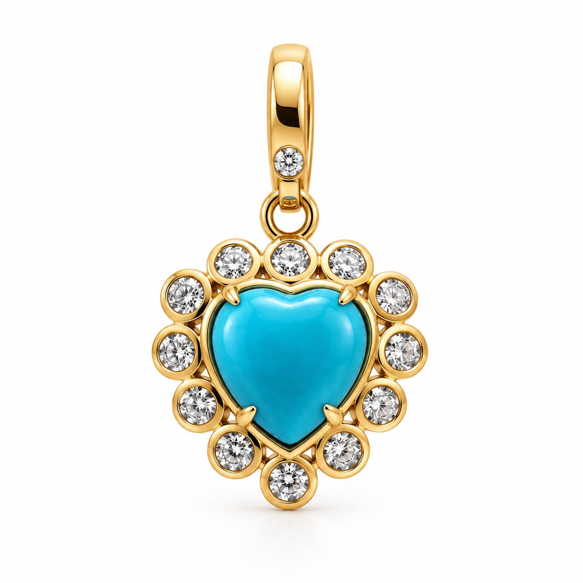 14K Gold Turquoise Heart Pendant with Diamond Halo