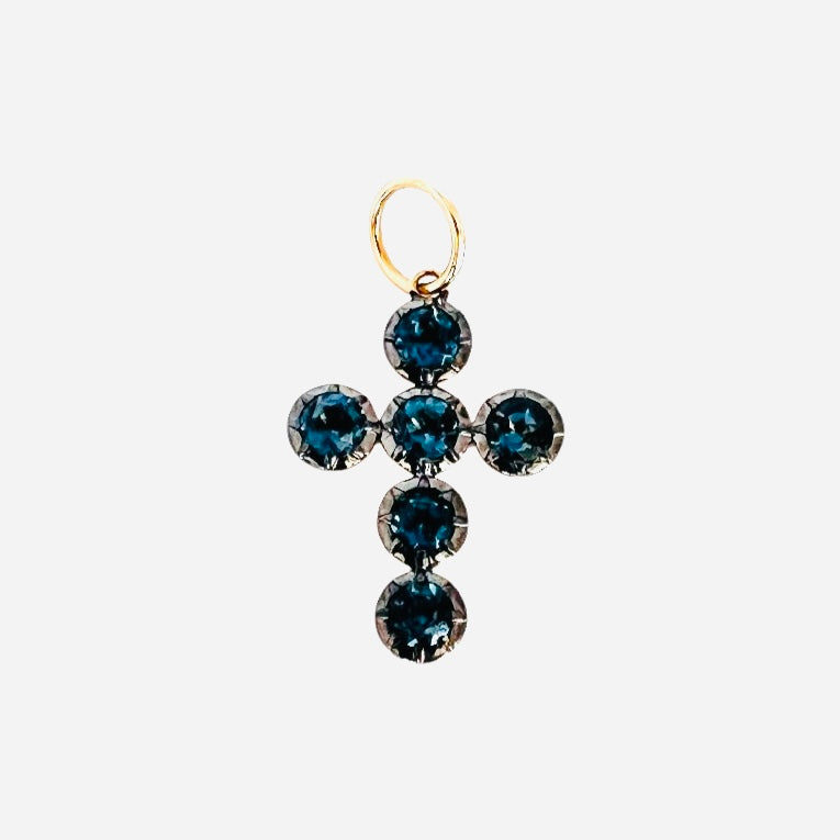 Stunning 14k and London blue topaz cross pendant