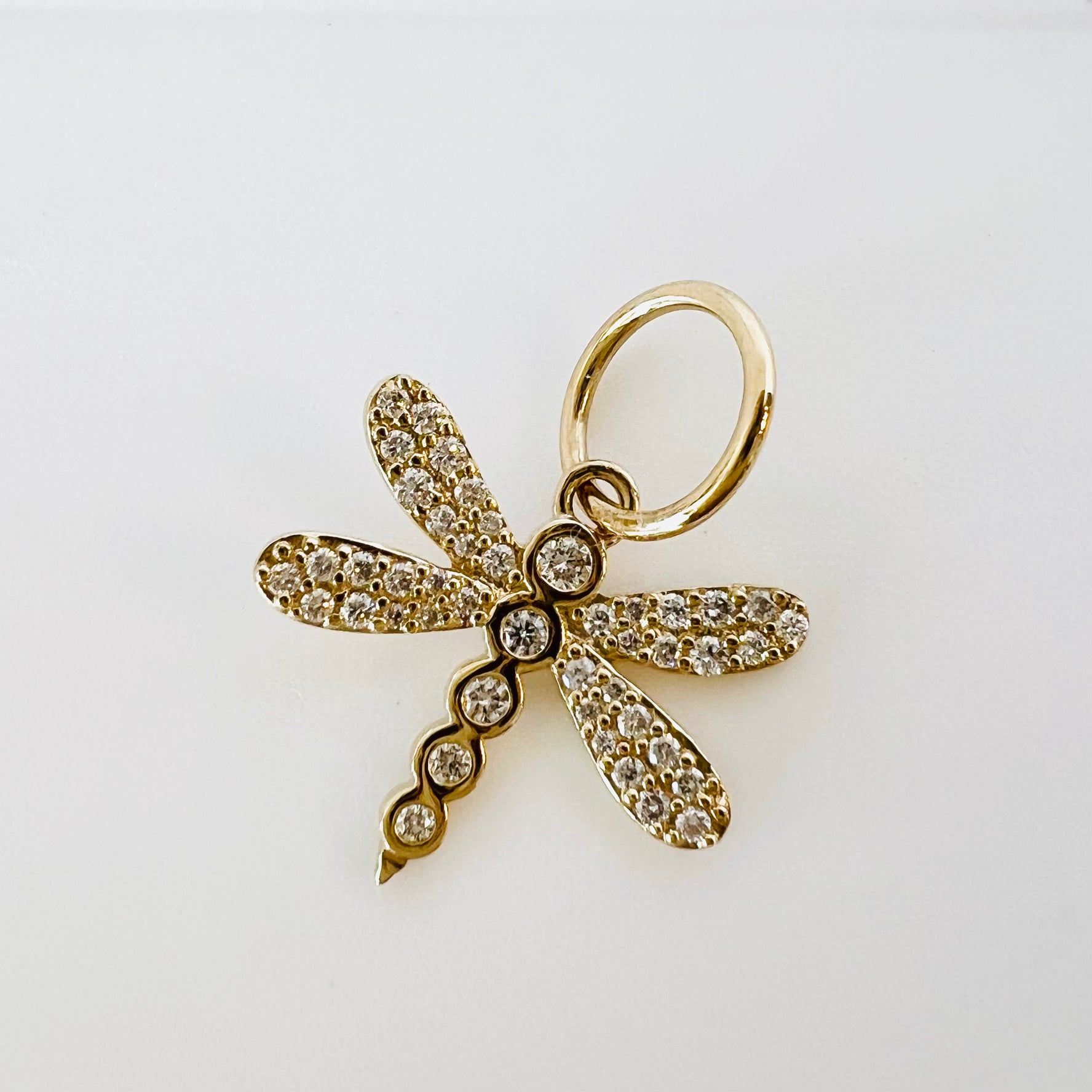 14k gold and diamond dragonfly pendant/ charm