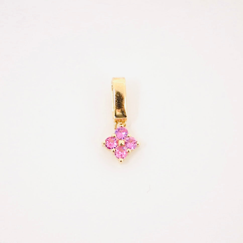 14k gold pink sapphire flower drop charm/pendant