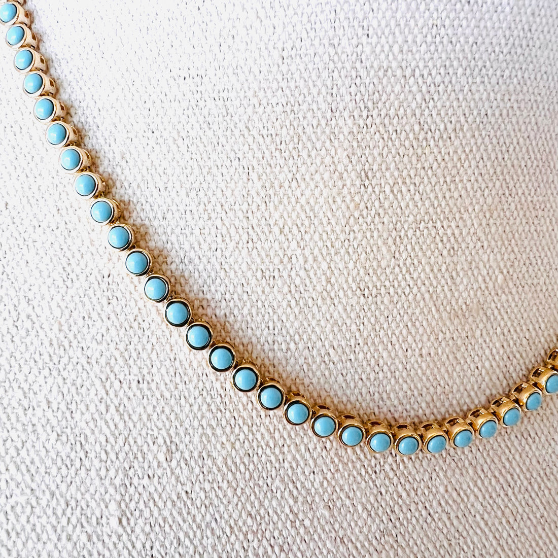 14k YG turquoise tennis necklace