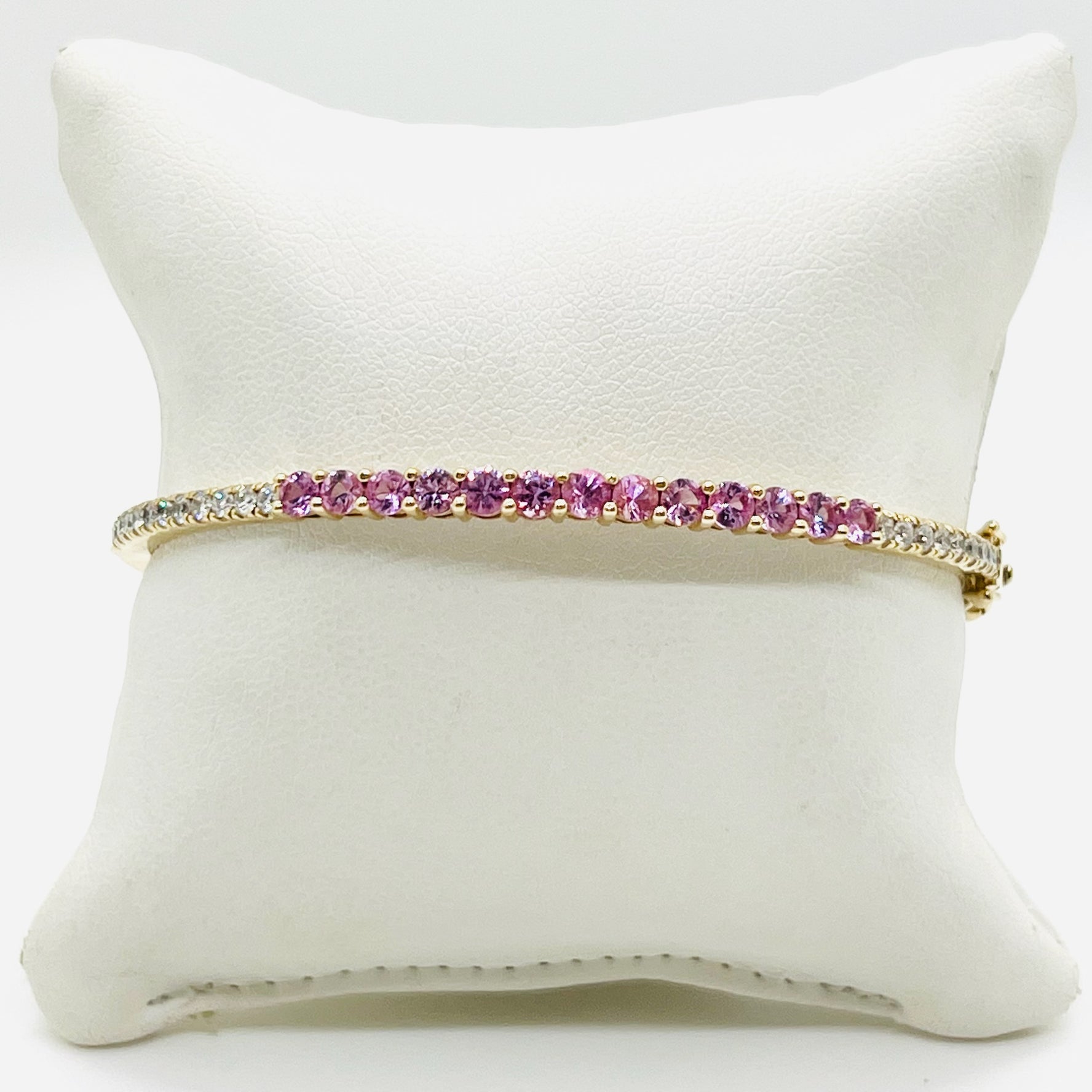 14k pink sapphire and diamond bangle bracelet