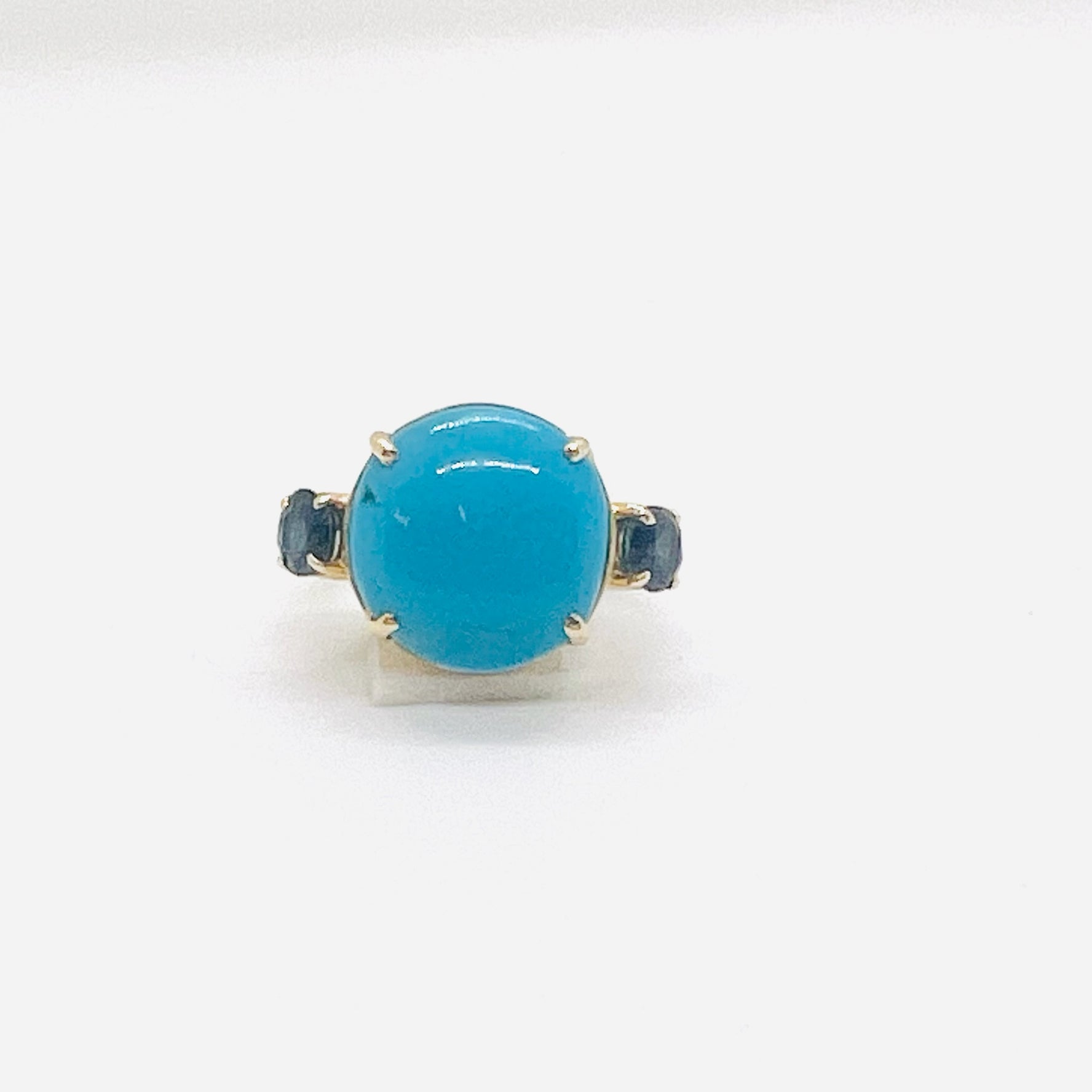 14k gold turquoise and sapphire cocktail ring