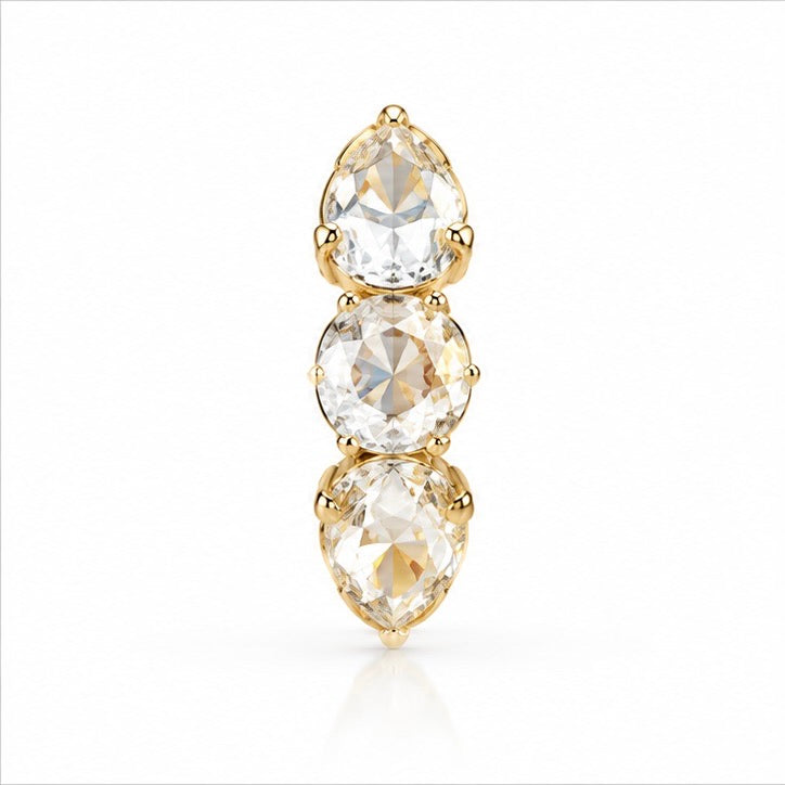 14K Gold Rose Cut Lab Diamond Three-Stone Huggie Earrings, 3ctw