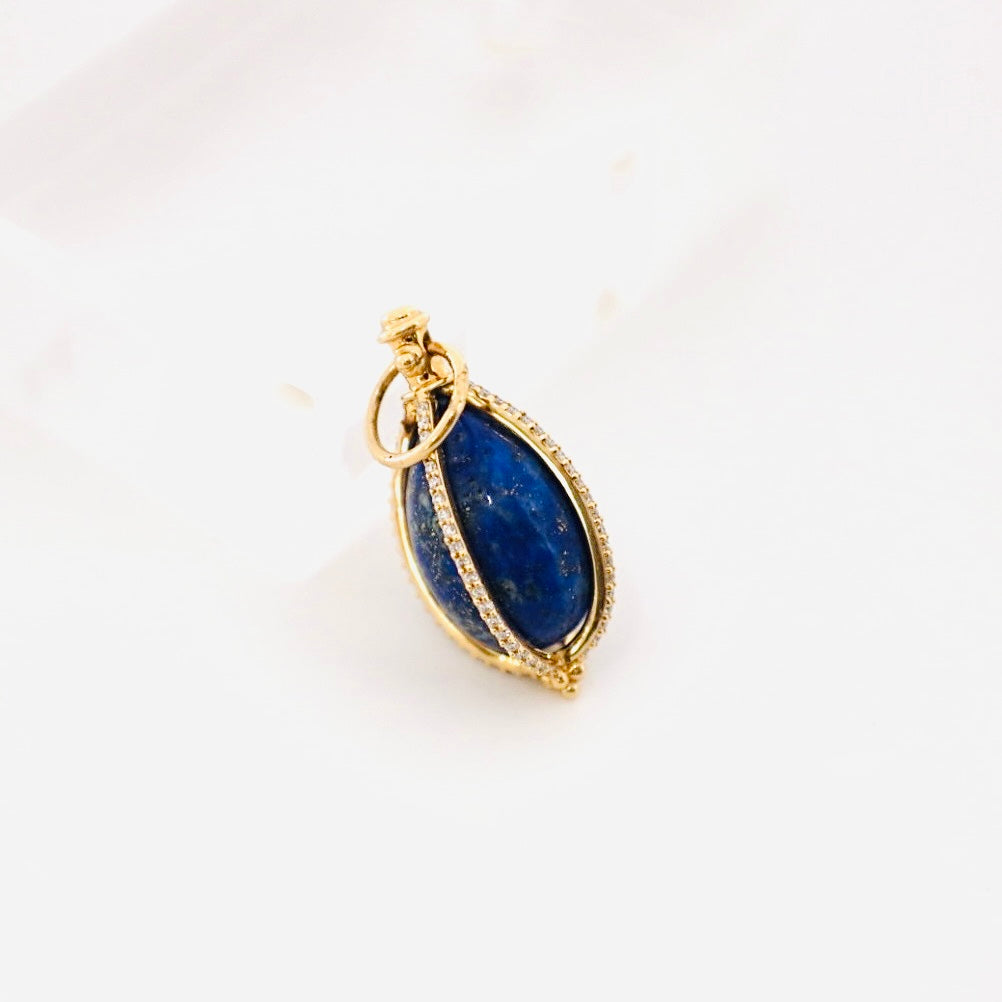 14k diamond with lapis caged pendant
