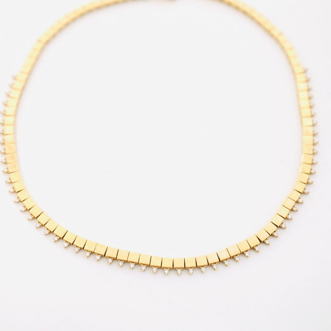 14k solid gold square necklace with diamond drops