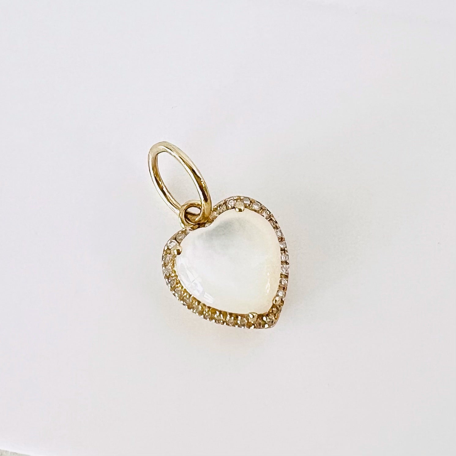 14k gold, diamond and mother of pearl heart pendant/charm