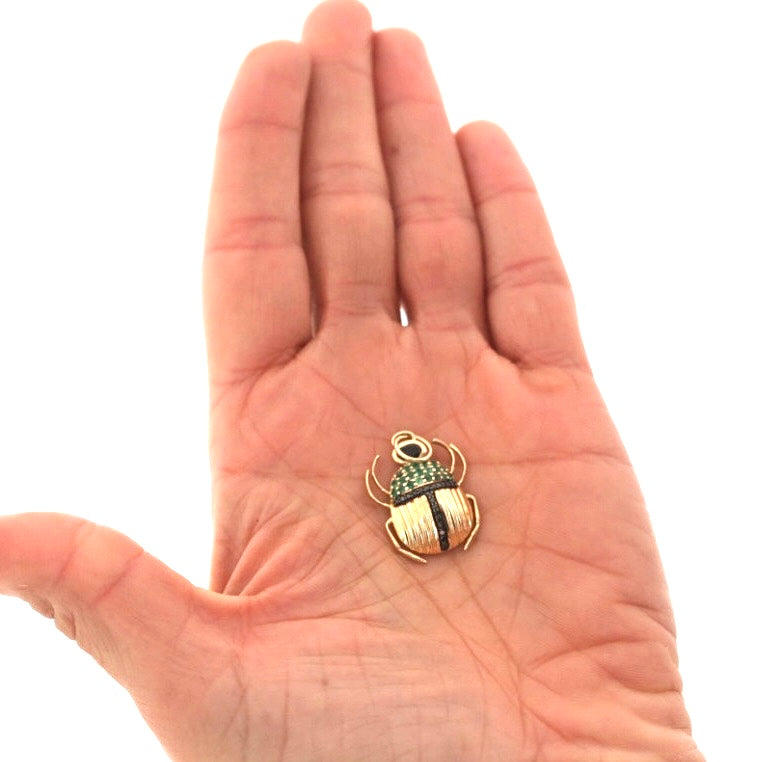 14k black diamond emerald beetle pendant