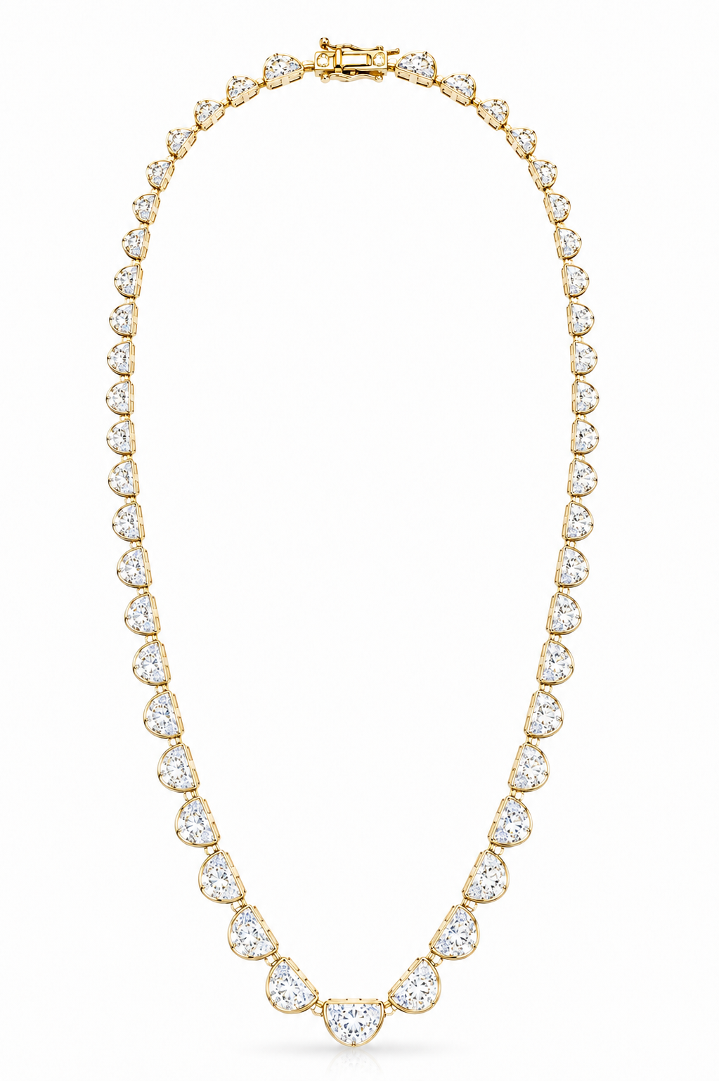 14K Gold Lab Diamond Graduated Bezel Tennis Necklace, 19ctw
