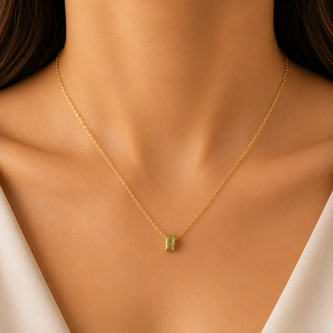 14k peridot baguette rondelle