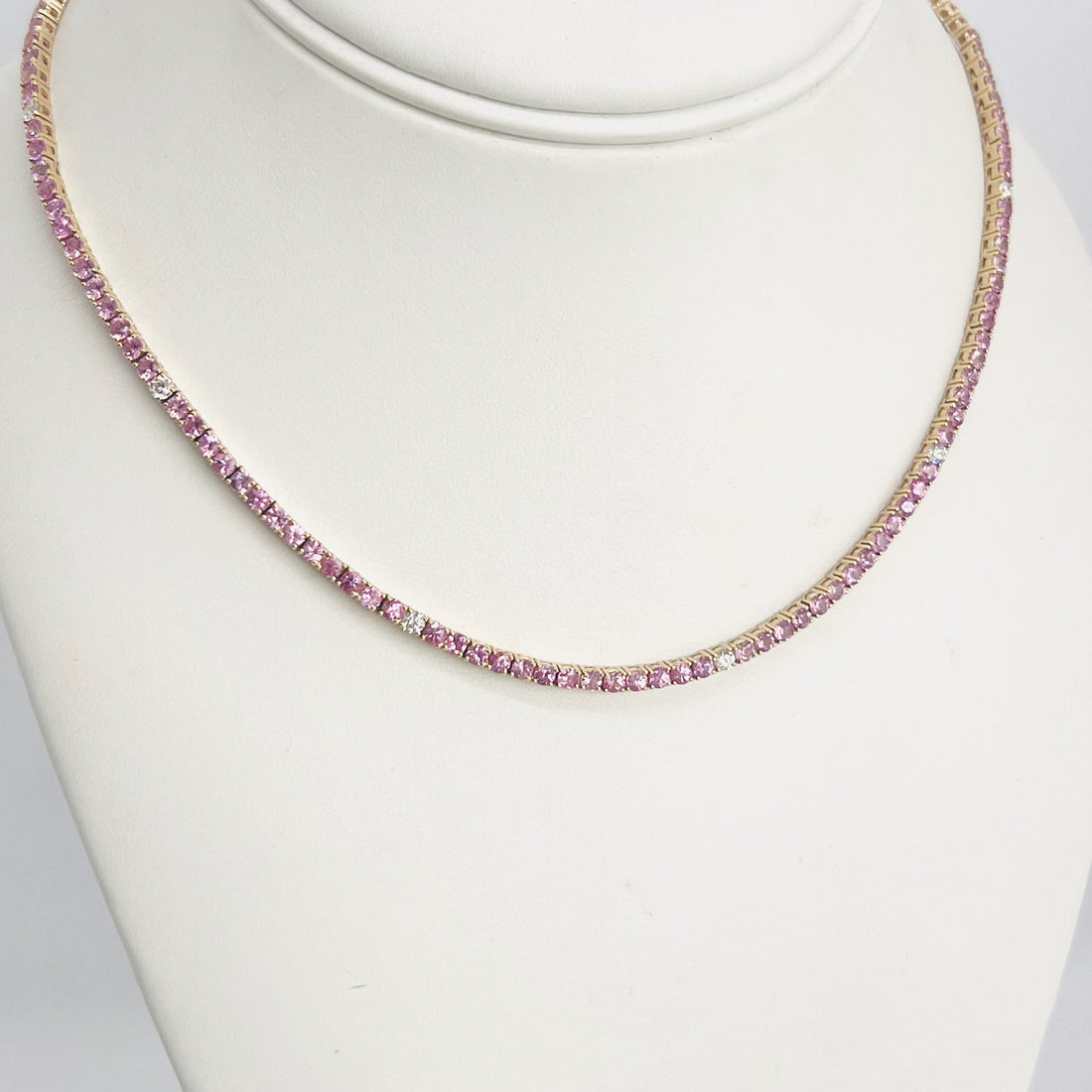 pink and diamond tennis necklace