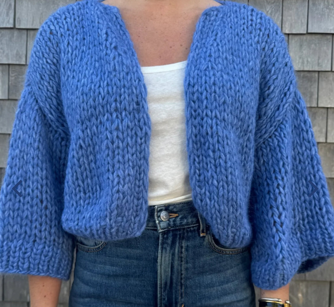 Alpaca short sleeved cardigan in blue melange