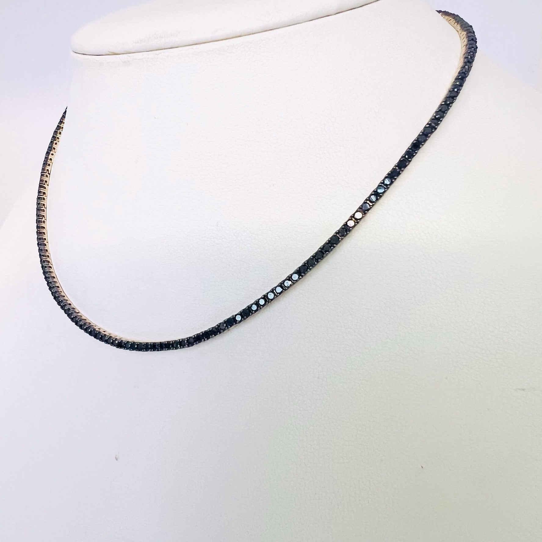 14k gold and black diamond tennis necklace