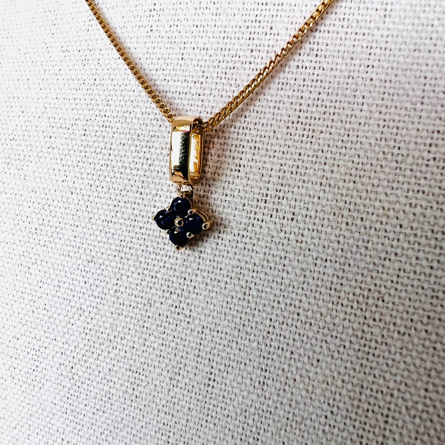 14k gold blue sapphire flower drop charm/pendant