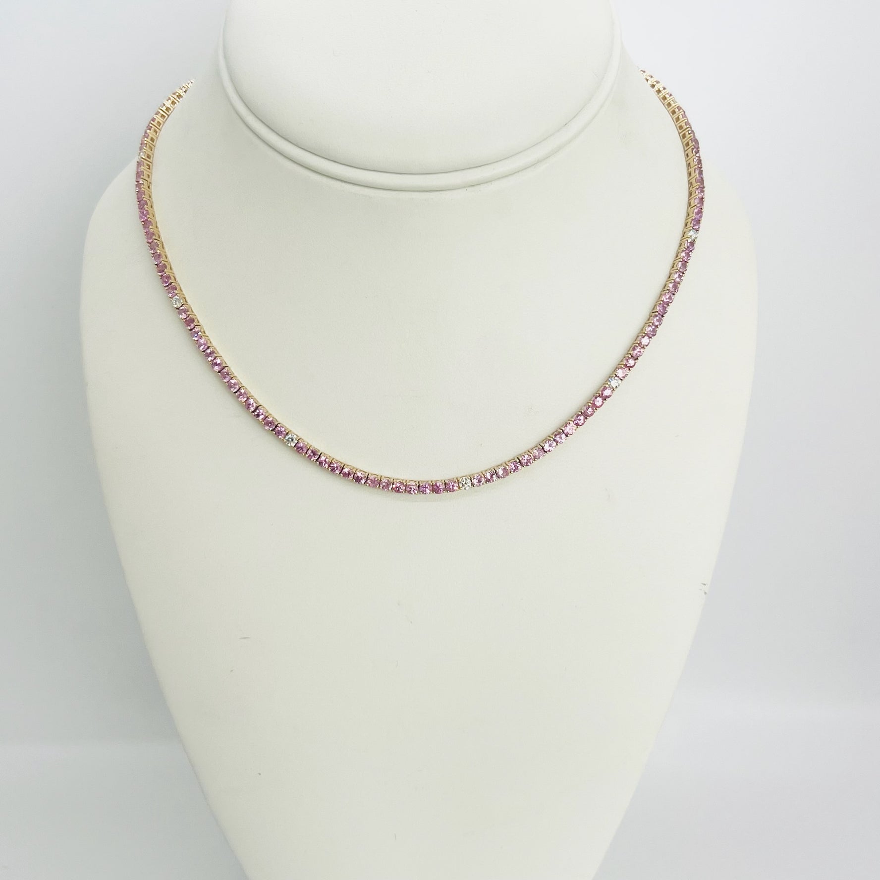 pink and diamond tennis necklace