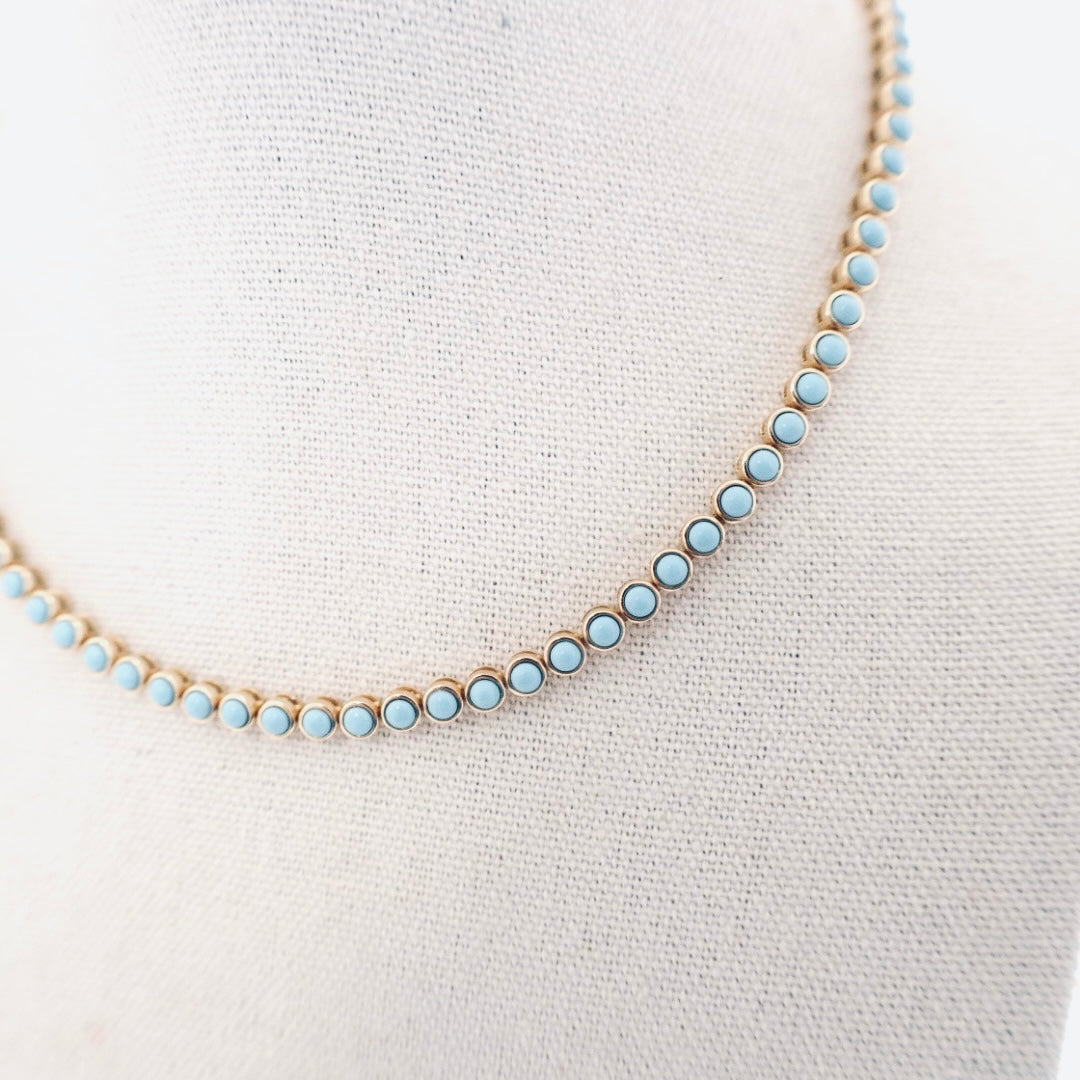 Bezel set turquoise tennis necklace