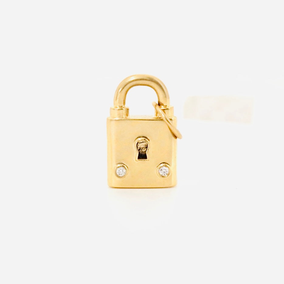 14k gold padlock charm/pendant with two diamonds