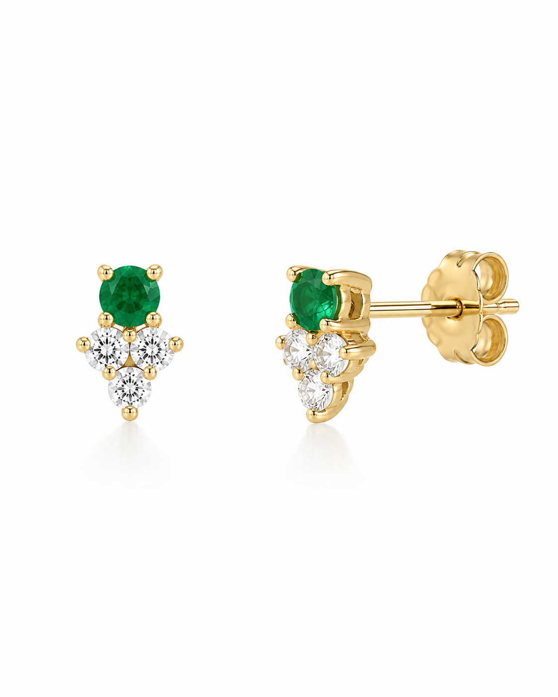 14K gold emerald and diamond cluster stud earring