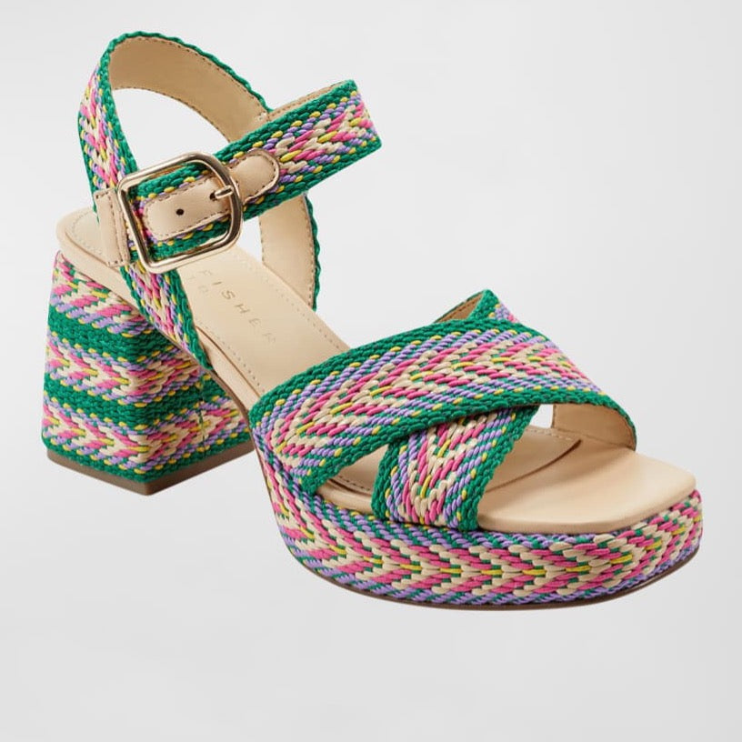 Multi-color woven textile sandal