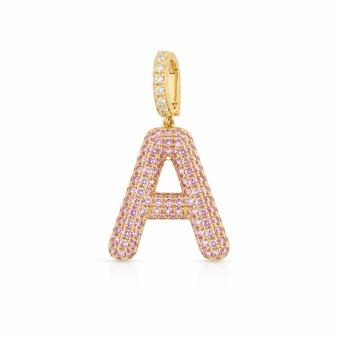 Customizable 14K Gold Pink Sapphire Initial “A” Charm