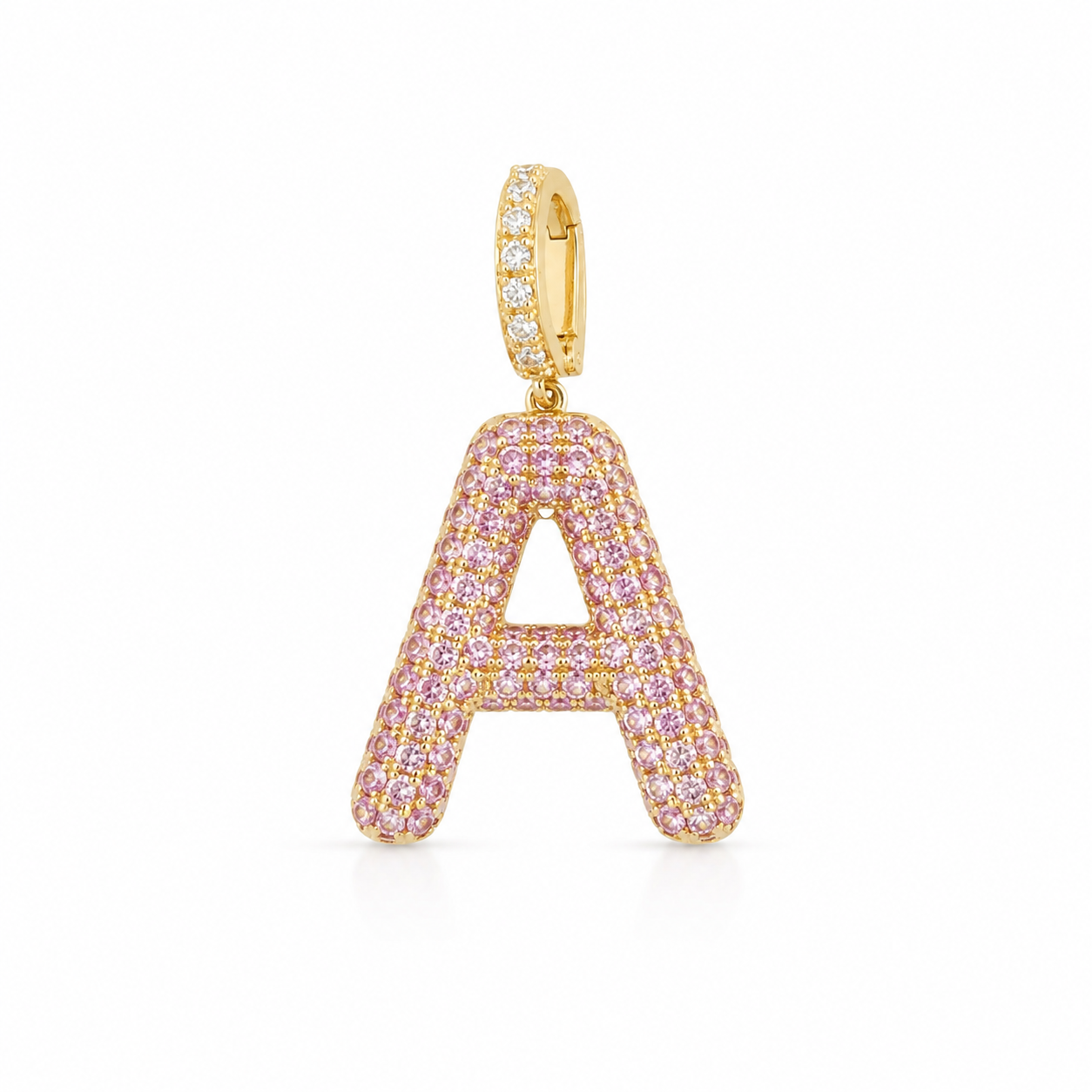 Customizable 14K gold pink sapphire initial charm