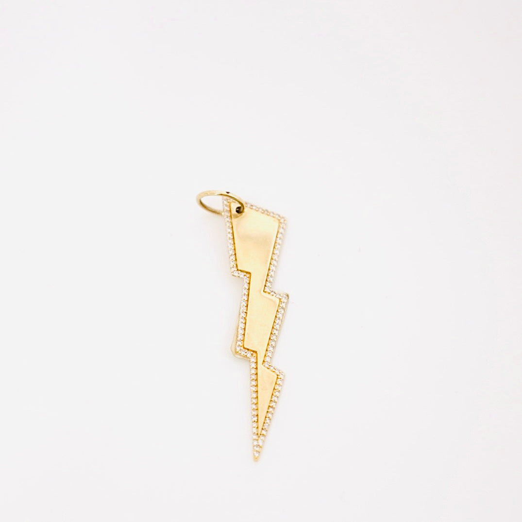 14k gold and diamond halo lightning bolt pendant