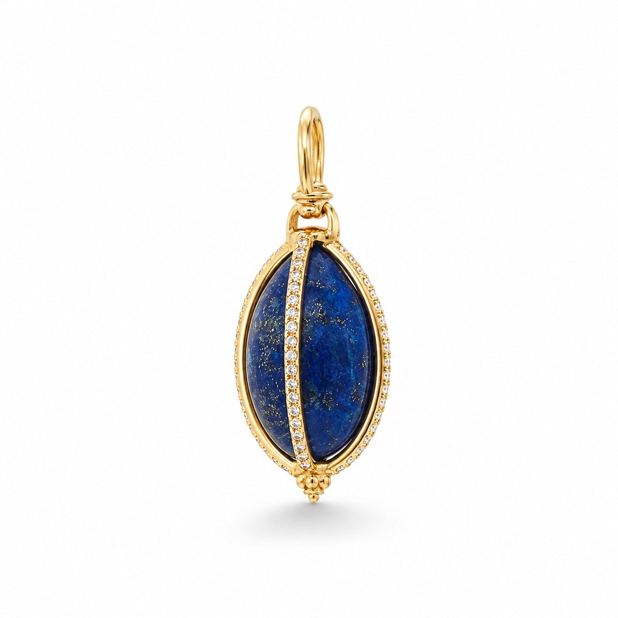 14k diamond with lapis caged pendant