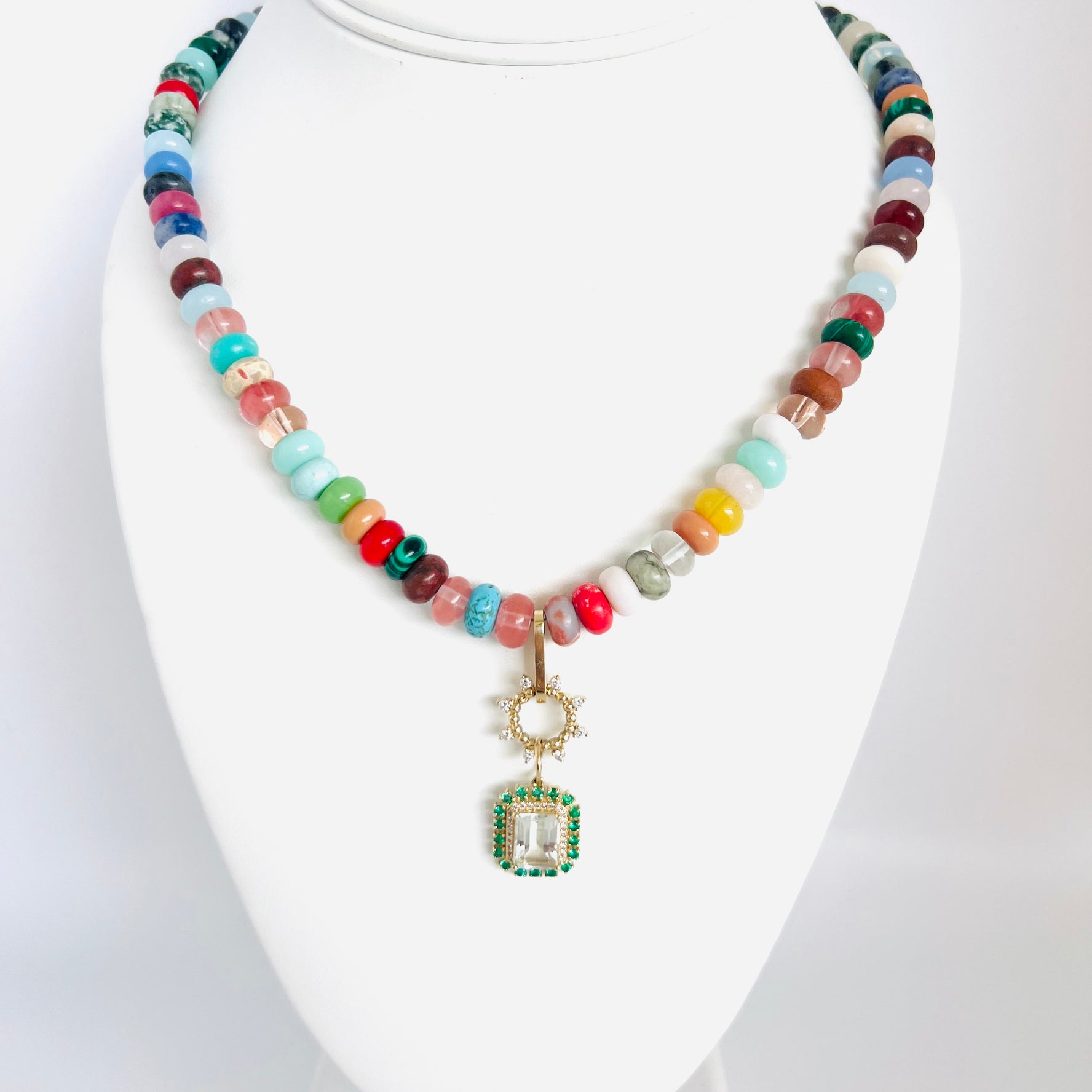 rainbow colored mixed gemstone necklace