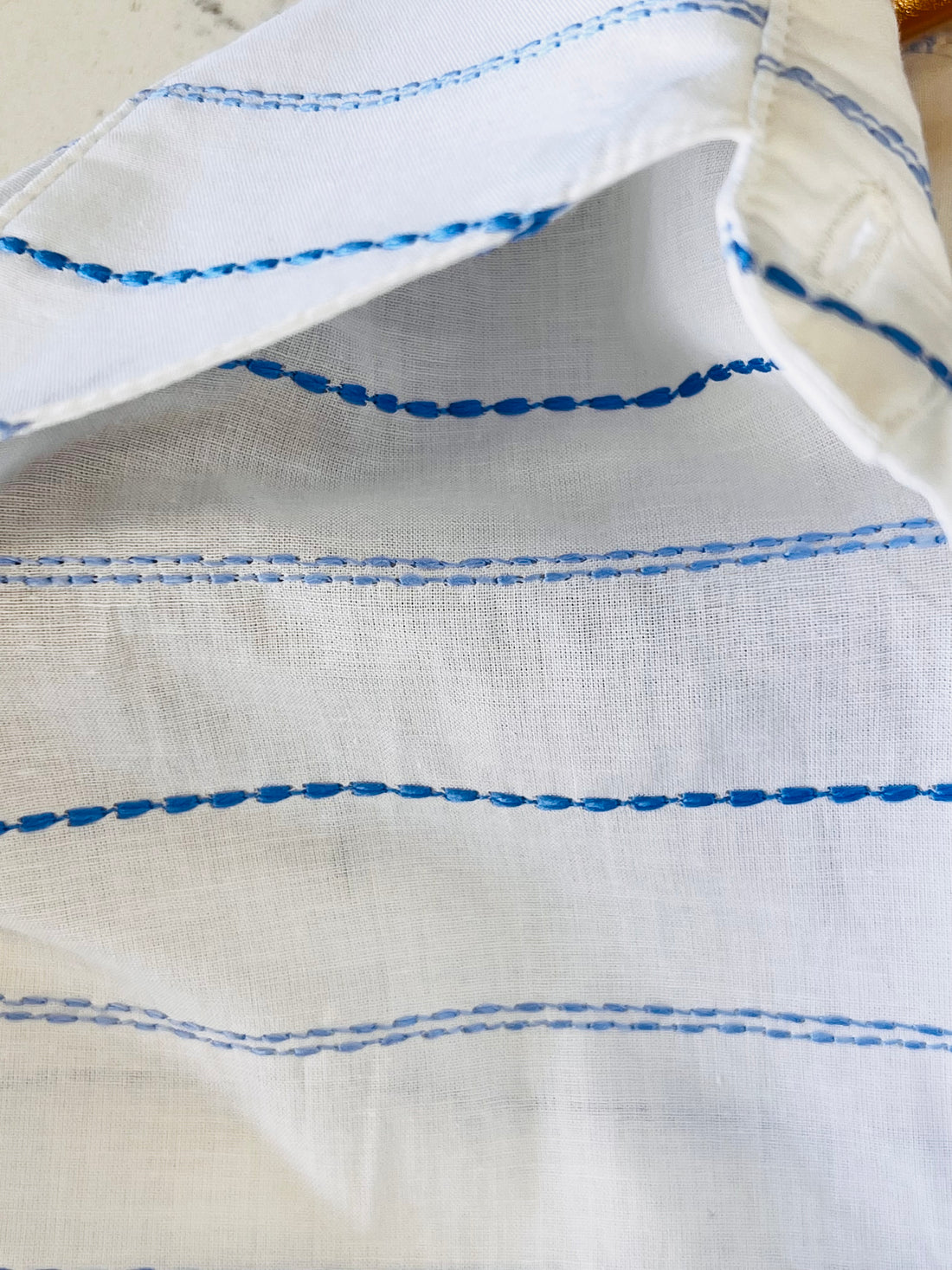 The HATTIE Top in Horizontal Blue Embroidery