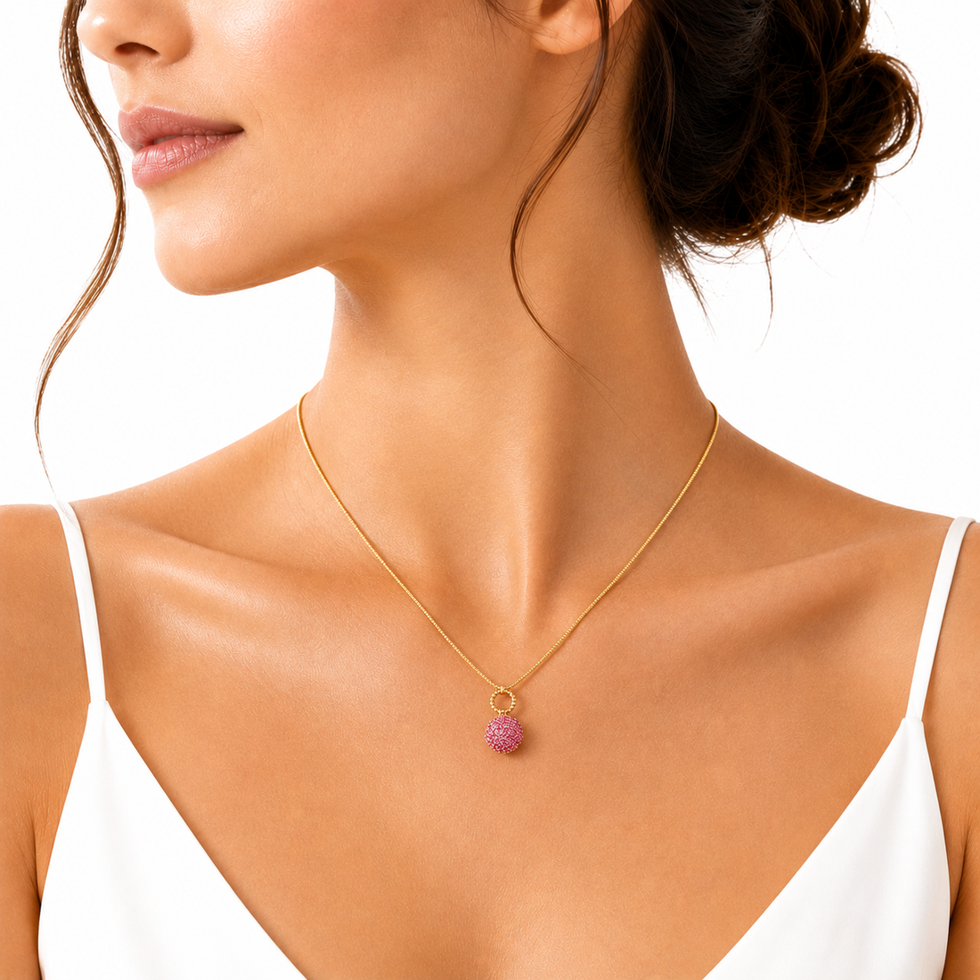 14K Gold Pink Sapphire Pavé Sphere Pendant