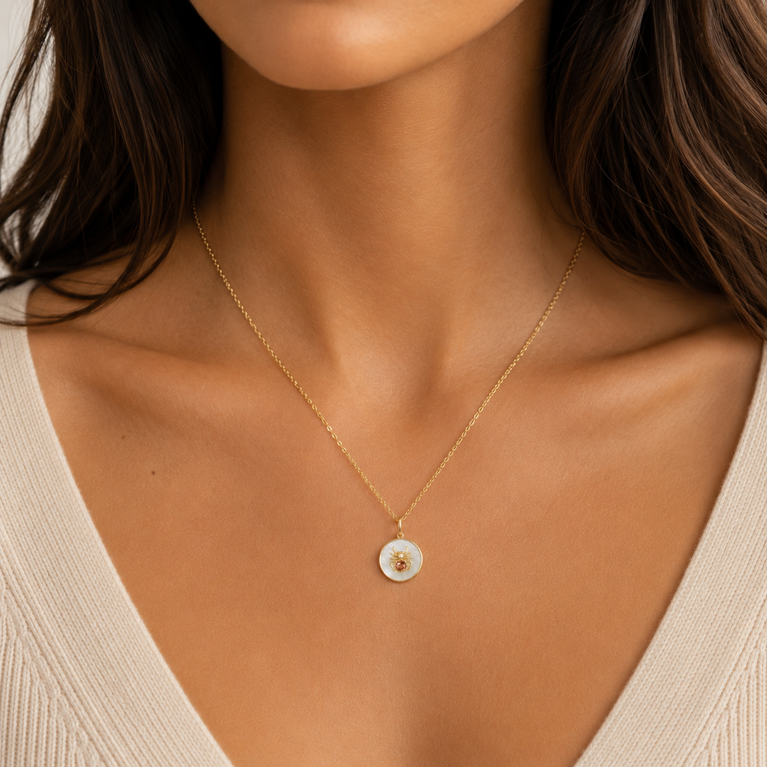 14K Gold Mother of Pearl Spider Pendant