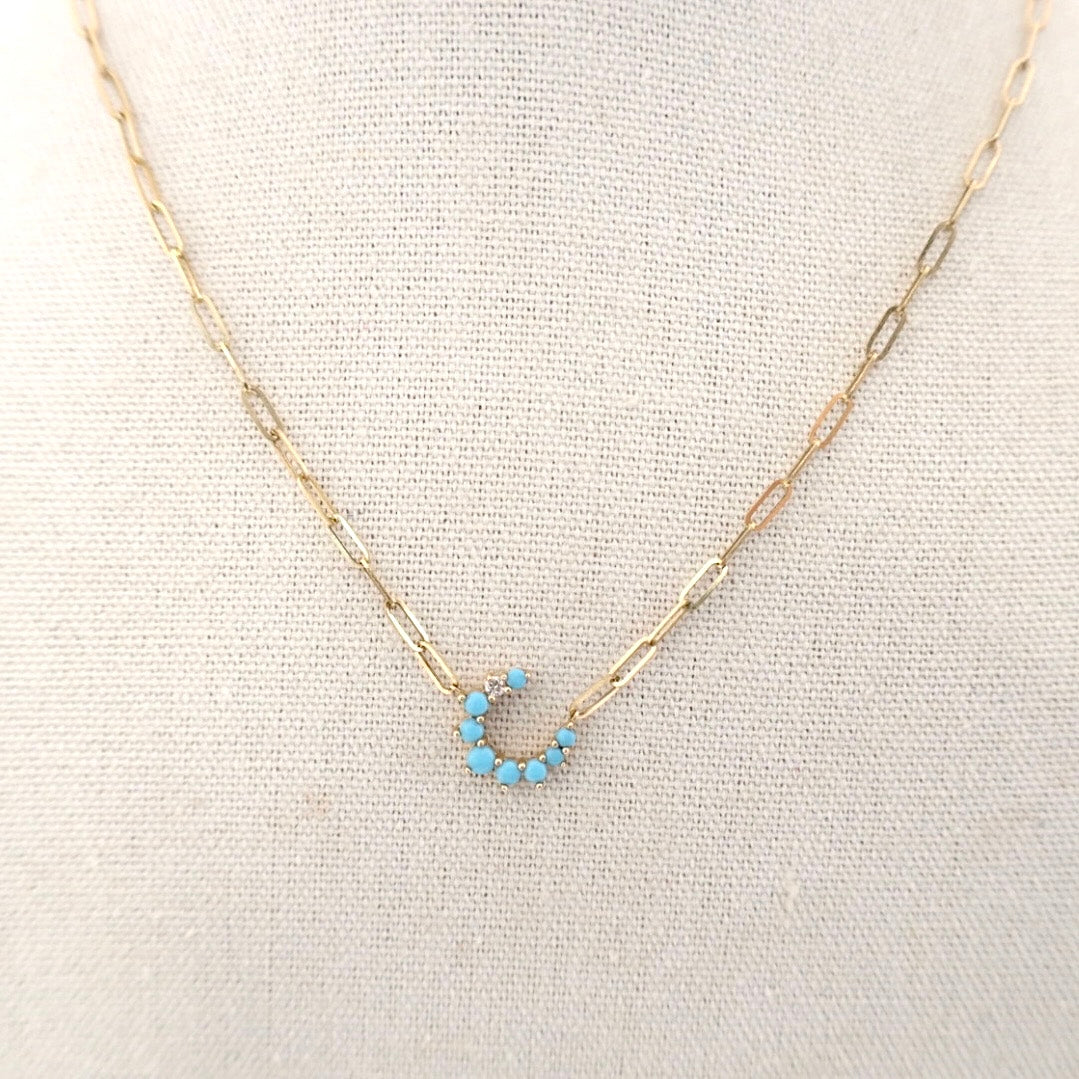 Delicate turquoise horseshoe paper clip necklace