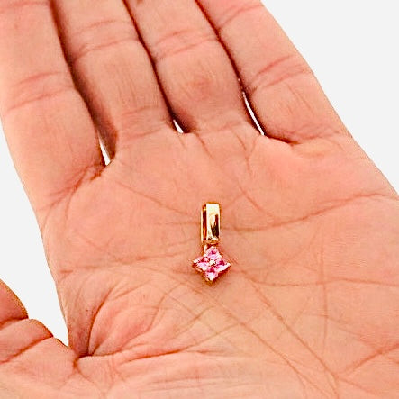 14k gold pink sapphire flower drop charm/pendant