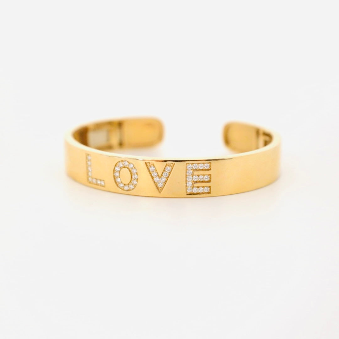14k gold diamond LOVE cuff bracelet