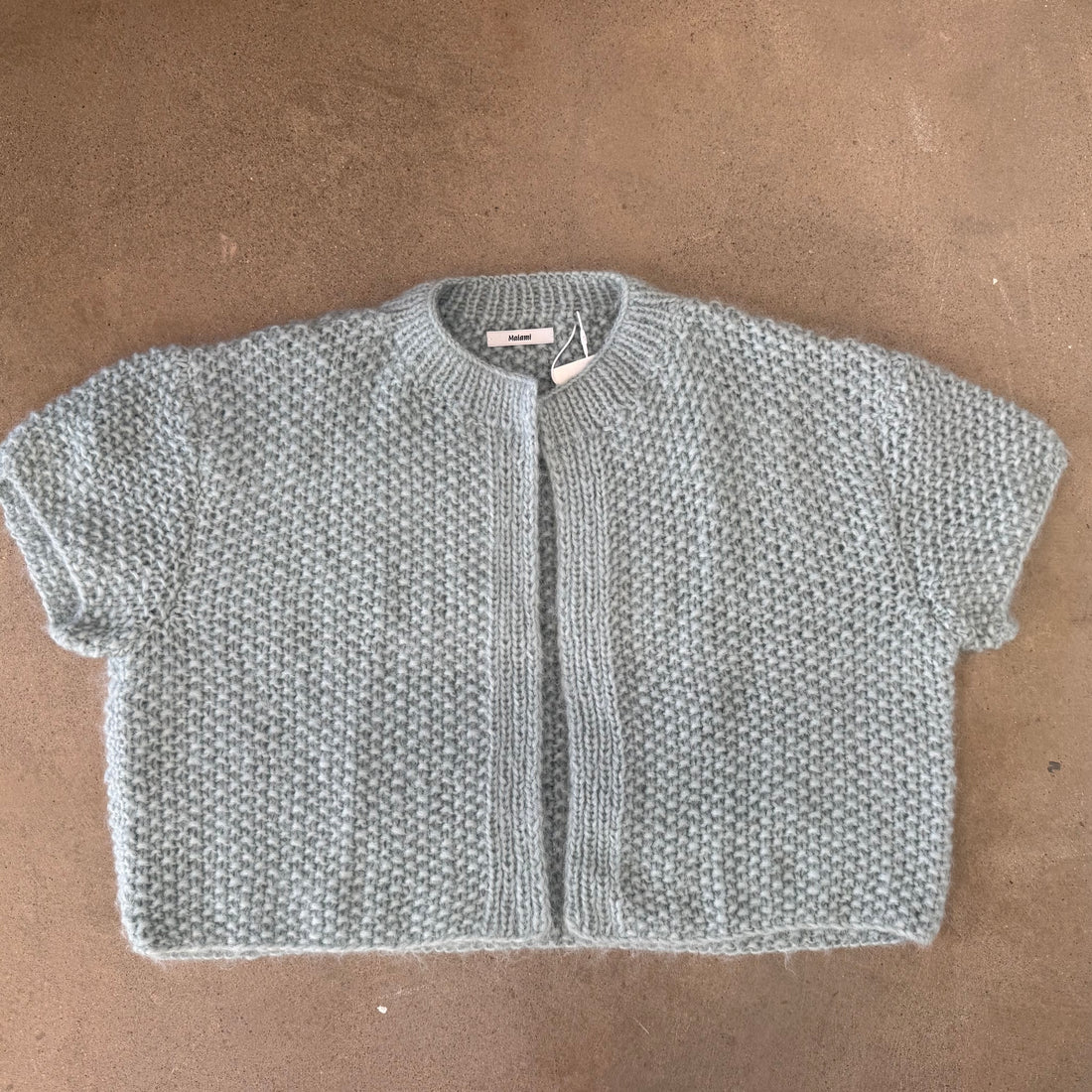 Alpaca short sleeved cardigan in sage green
